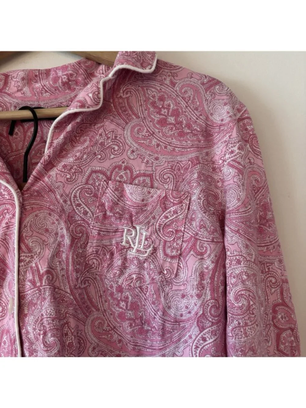 L Ralph Lauren Pajama Set Crop Women’s M Cotton Pink Paisley Cottagecore Preppy